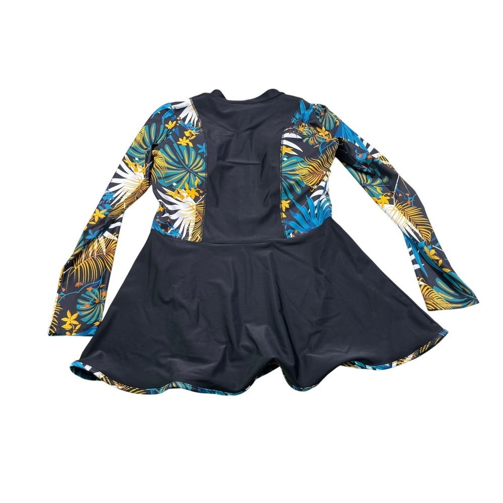 Jasambac Large Long Sleeve Swim Dress Tropical Print One Piece Padded Bra - Picture 3 of 3
